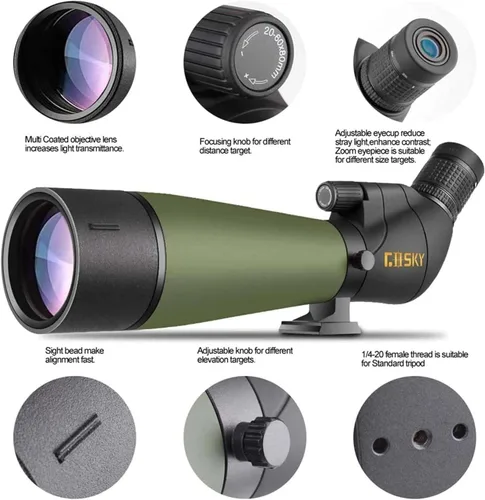 Miniatura 4 de Gosky Actualizado 20-60x80 Alcance de Observación con Trípode, Bolsa de Transporte - Alcance BAK4 Angulado para Tiro al Blanco, Caza, Observación