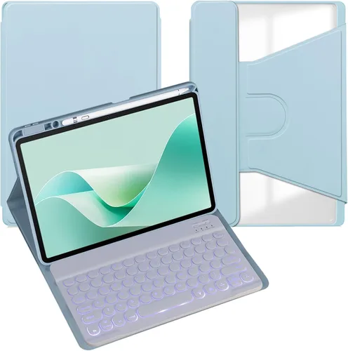 Miniatura 39 de Funda para tableta Samsung Galaxy Tab A8 de 10.5 pulgadas, teclado redondo inalámbrico desmontable Bluetooth, cubierta trasera transparente