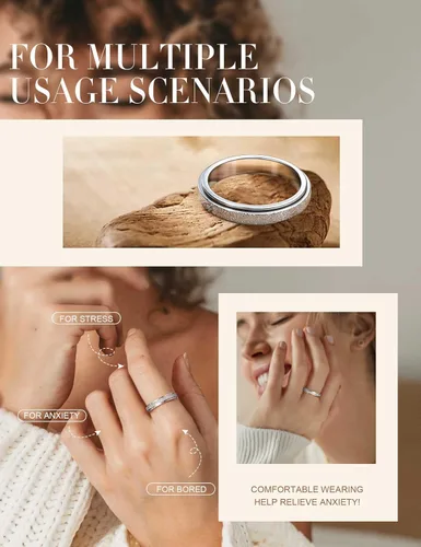 Miniatura 39 de Diamday Anillos antiestrés para mujeres y hombres – Anillo giratorio de acero inoxidable de 2/4 para aliviar la ansiedad y el estrés, con purpurina
