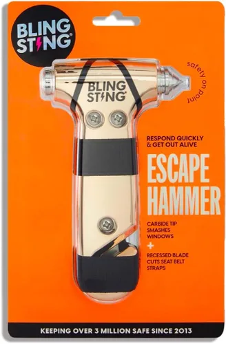 Miniatura 2 de BLINGSTING Martillo de seguridad – Herramienta de escape automotriz de emergencia con rompeventanas, cortador de cinturón de seguridad y correa oro