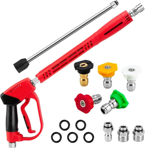 Pistola de Hidrolavadora de Alta Presión de 5000 PSI, Pistola de Lavadora de Potencia con Extensión de Varilla de Repuesto, 5 Puntas de Boquilla,