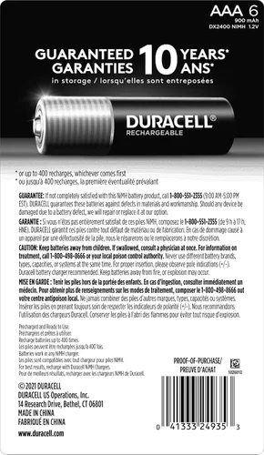 Miniatura 2 de Duracell Baterías AAA recargables, 6 unidades (paquete de 1) batería triple A para una potencia duradera, batería precargada multiusos