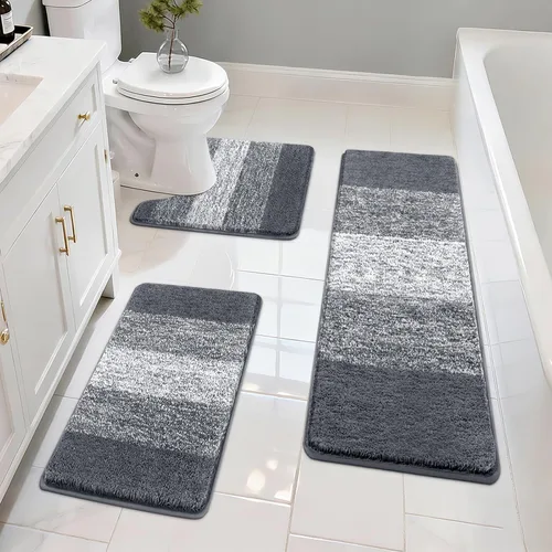 Miniatura 18 de Pauwer Juego de 3 alfombras de baño antideslizantes y lavables, de microfibra, absorbentes, extra suaves, de secado rápido, tapete de ducha