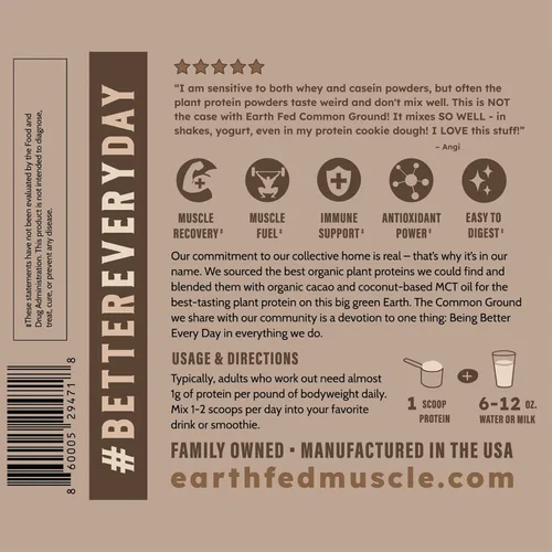 Miniatura 8 de Earth Fed Muscle Proteína vegetal de tierra común – Proteína vegetal de chocolate en polvo con MCT en polvo con soja y sin gluten, sin azúcar
