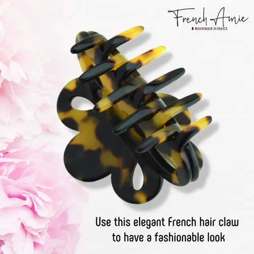 Miniatura 4 de French Amie Flor pequeña 2 1/4 pulgadas hecha a mano acetato de celulosa cubierta de pinza de resorte antideslizante agarre pinzas para el cabello
