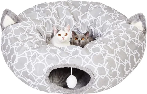 Miniatura 8 de Cama de túnel geométrico para gatos bajo el árbol de Navidad Oxford para exteriores con interior de felpa, túnel colapsable con bolas, juguetes