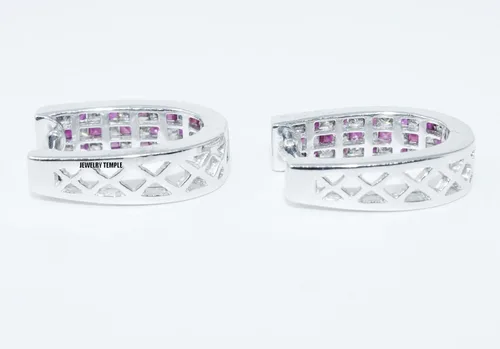 Miniatura 5 de Pendientes de plata de ley con diamantes y piedras preciosas para mujer Plata de ley Gema rubí diamante