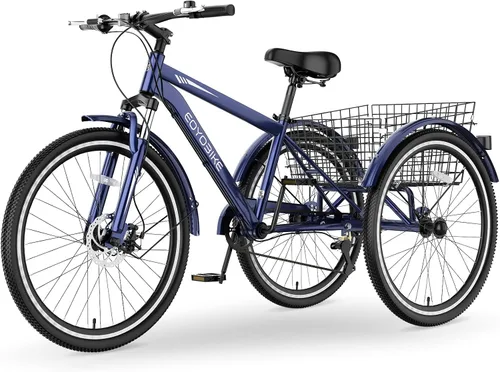 Miniatura 11 de MOPHOTO Triciclo de montaña para adultos, bicicleta de montaña de 7 velocidades y 3 ruedas para adultos, triciclo Cruiser de 24/26/27.5 pulgadas
