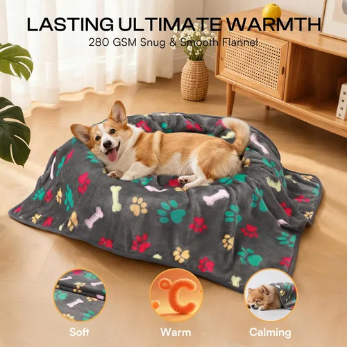 Miniatura 4 de Luciphia 1 paquete de 6 mantas para perros y gatos, manta de forro polar suave y esponjosa para mascotas, diseño cálido y lindo estampado de Hueso