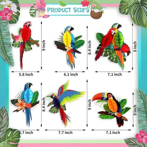 Miniatura 6 de 6 piezas de recortes de panal de pájaros tropicales – Decoración hawaiana Luau Tropical para verano, playa, selva, safari, selva tropical, fiesta