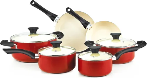 Miniatura 13 de Cook N Home Basics - Juego de ollas y sartenes antiadherentes de cerámica, hornos holandeses y cacerolas con tapa de vidrio, sartenes sin tapa, sin