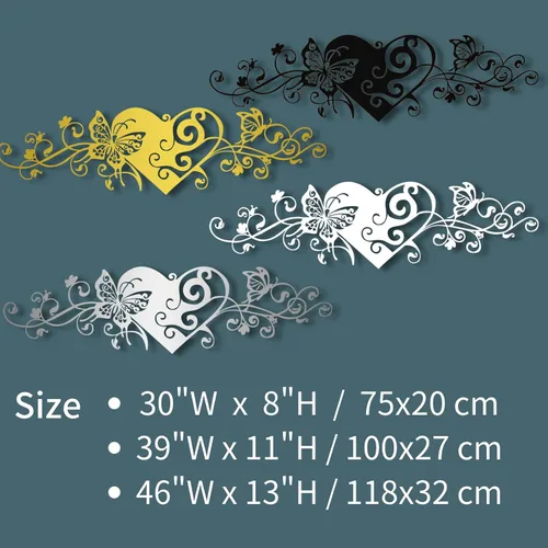 Miniatura 3 de Arte de pared de metal, arte de pared de corazón de metal, decoración de pared de mariposa de metal, arte de pared de corazón y mariposa, esculturas