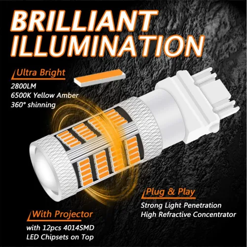 Miniatura 2 de Recién actualizado T25 cuña 3156 3157 focos LED, luces de señal de giro amarilla ámbar, 3157A 3457NA 4157NAK 5702AK 360° súper brillante 3156A 3056