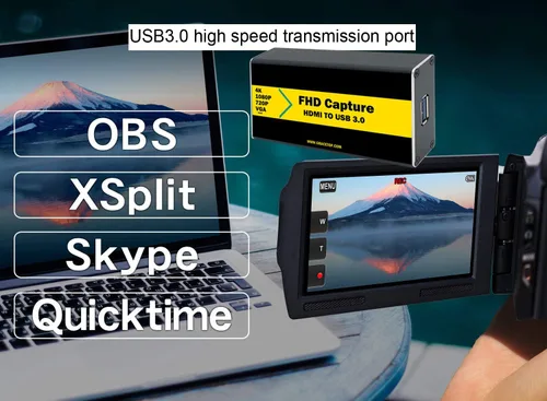 Miniatura 7 de Tarjeta de captura de video 4K 30FPS 1080P 60FPS a USB 3.0 con cable HDMI 4K HDMI a USB 3.0 para compatible con Windows, Linux, macOS, transmisión