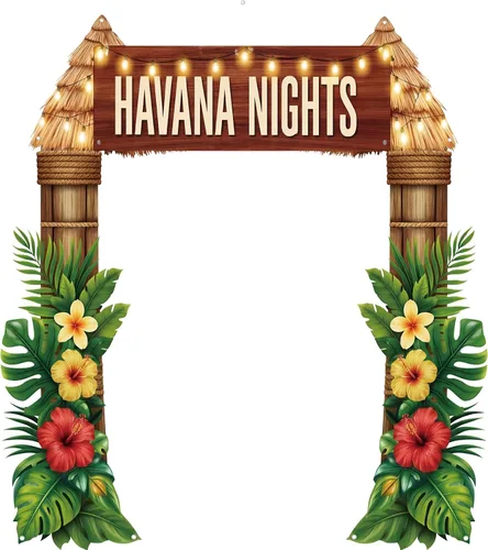 Peryiter 3 piezas de decoración de fiesta temática de noche de La Habana, cartel de bienvenida para porche con cinta para campamento de verano,