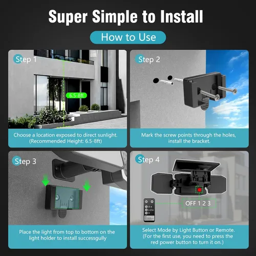 Miniatura 6 de Luces solares impermeables para exteriores, 2800 lm, 200 luces LED con sensor de movimiento, 3 cabezales y 3 modos de luces de inundación, luces