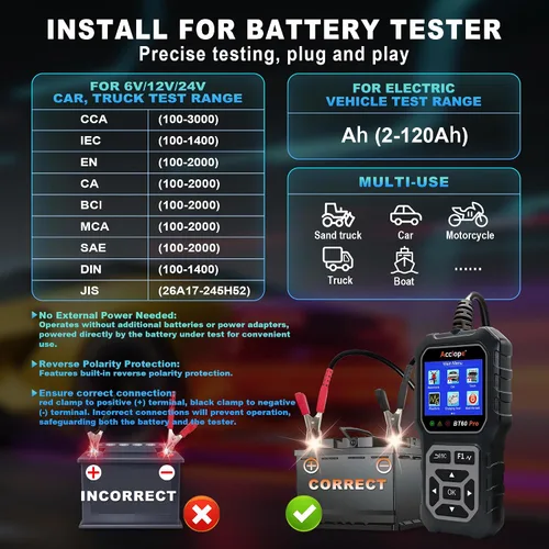 Miniatura 6 de BT60 Pro Probador de Batería de Coche, Analizador Digital con Impresión en la Nube, Verificador de Batería de 6V/12V/24V para AGM, Litio