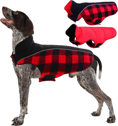 Miniatura 24 de Kuoser - Abrigo reversible para perros para climas fríos, abrigo de invierno impermeable reflejante para mascotas, abrigo para perros a cuadros