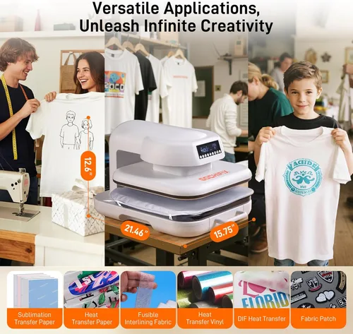 Miniatura 9 de Máquina de prensa de calor para camisetas, máquina automática de prensa de camisas de 15 x 15 pulgadas con 4 modos de memoria, apagado automático