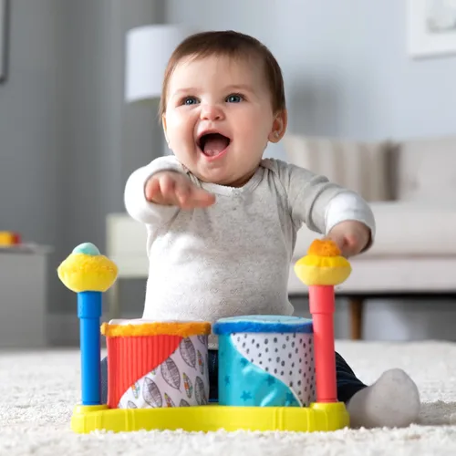 Miniatura 2 de Lamaze Squeeze Beats First Drum Set – Juguete sensorial para bebé incluye divertidos sonidos de animales – Juguetes musicales coloridos