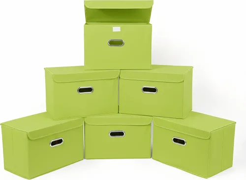 Miniatura 52 de STOREONE Contenedores de Almacenamiento de Tela en Forma de Cubo Plegables, Organizador Contenedor Cesta Plegable con Tapas y Asas de Metal