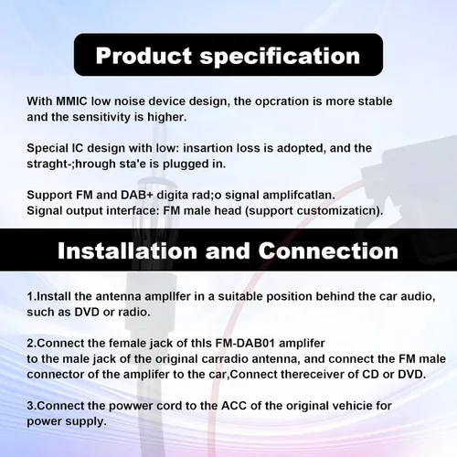 Miniatura 6 de Amplificador de coche de 12 V 25 db – Amplificar la señal y reducir el ruido AM FM Radio Universal Car FM AM Amplificador de radio para coche
