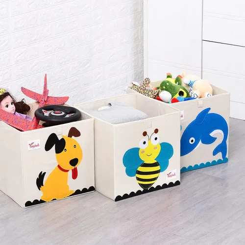 Miniatura 6 de SITAKE 2 cajas plegables de almacenamiento de juguetes de animales, contenedor organizador de almacenamiento plegable para niños, niños y niñas