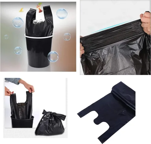 Miniatura 5 de 200 bolsas de basura de cocina y bolsa de basura negra de 1.8 mil de grosor con asas, 14 x 21.6 pulgadas, 3-4 galones, para pícnic, cocina, uso