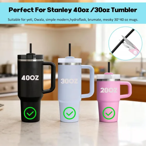 Miniatura 4 de 200 popotes desechables negros para vasos de 40 onzas, pajitas extralargas desechables para vaso Stanley Cup de 30 onzas y 40 onzas, popote envuelto