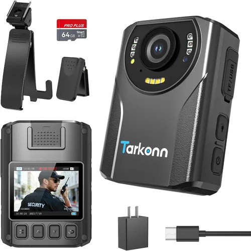 Cámara corporal WiFi con GPS, video HD de 1080P y foto de 48 MP, batería de 4000 mAh, visión nocturna y alerta SOS, almacenamiento integrado de 64