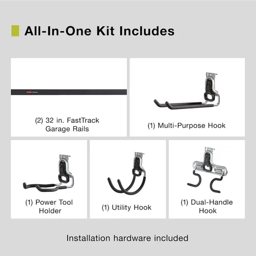 Miniatura 2 de Rubbermaid - Kit FastTrack de almacenamiento para colgar herramientas, organización de garaje, soporte de pared para herramientas de jardín y césped
