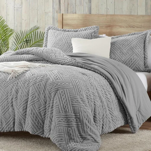 Homelike Moment - Juego de edredón esponjoso tamaño individual, color gris, cálido, para cama individual, juego de ropa de cama para invierno
