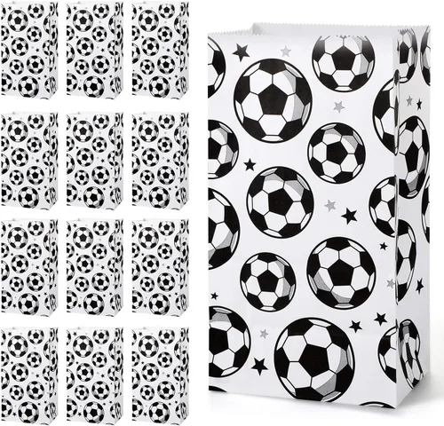 Blulu Paquete de 30 bolsas de papel para fiesta de fútbol, bolsas de golosinas para golosinas, regalo para fiestas temáticas de fútbol Blanco
