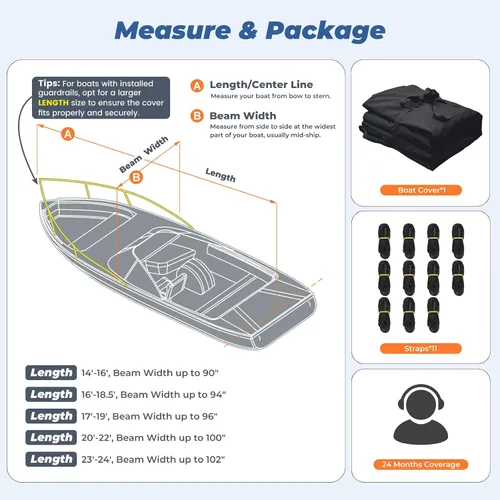 Miniatura 7 de RVMasking Funda para barco, lona de poliéster 1600D ultra gruesa con revestimiento impermeable de poliuretano doble, se adapta a Tri-Hull, V-Hull
