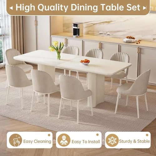 Miniatura 5 de Guyii Mesa de comedor grande blanca de 79 pulgadas para 8 mesas de comedor modernas de 8 plazas, mesa rectangular Kichen para comedor, restaurante