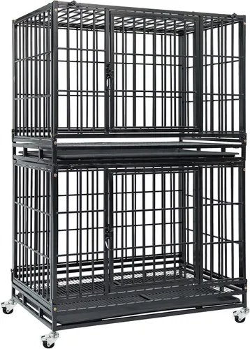 Miniatura 14 de Jaula apilable de 47 pulgadas para perros grandes de alta ansiedad, jaula indestructible a prueba de escapes para interiores con doble puerta