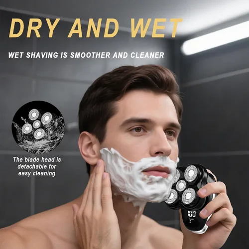 Miniatura 4 de Afeitadora de cabeza para hombres calvos, afeitadora eléctrica húmeda y seca con cabezal flotante 5D y cuchillas magnéticas, afeitadora recargable