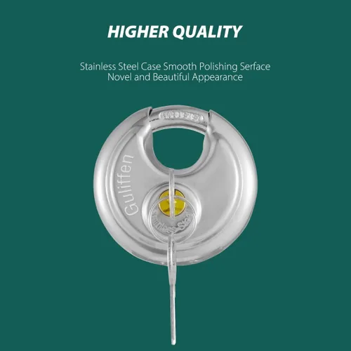 Miniatura 4 de Paquete de 4 candados de disco con llave, cerradura de acero inoxidable con llave, 2-3/4 pulgadas de ancho, grillete de 3/8 pulgadas de diámetro