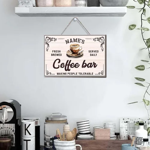 Miniatura 4 de Artsy Woodsy Letrero de madera de barra de café personalizado, placa de pared para decoración de cocina, regalos personalizados para amantes del 03