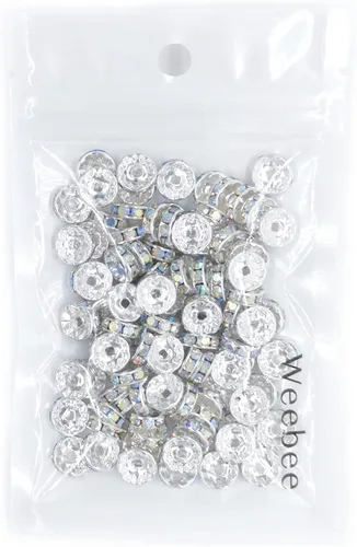 Miniatura 5 de Weebee 100 cuentas espaciadoras Rondelle, cuentas de cristal chapadas en plata, con diamantes de imitación checos, cuentas sueltas para hacer joyas