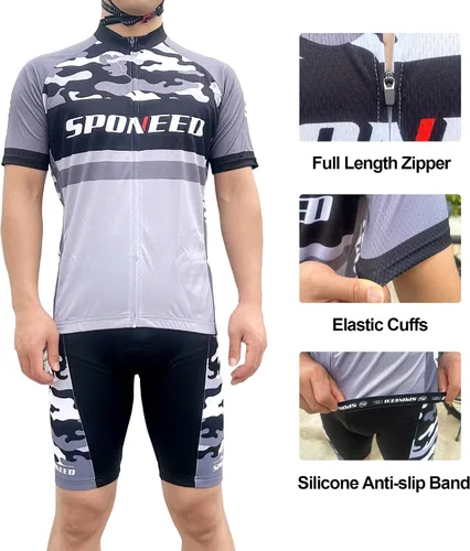 Miniatura 12 de sponeed Conjunto de traje de ciclismo para hombre, camiseta de ciclismo de carretera, pantalones cortos de ciclismo de trianthlon