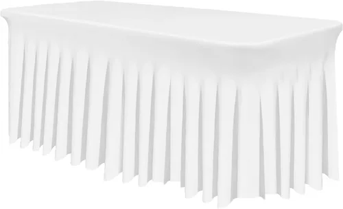 Miniatura 17 de TC27 - Mantel rectangular ajustable de elastano de 4 pies con falda plisada, sin arrugas, mantel rectangular para fiestas, bodas, banquetes