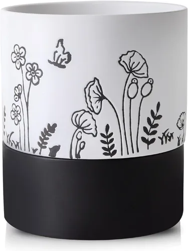 Miniatura 13 de Nihow Maceta de riego automático: maceta de cerámica de 6 pulgadas con orificio de drenaje y almacenamiento de agua para plantas de interior y Negro