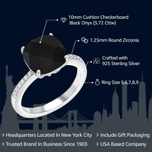 Miniatura 2 de Gem Stone King Anillo de compromiso de plata de ley 925 con piedra preciosa de corte cojín de 0.39 pulgadas Anillo de compromiso de aniversario