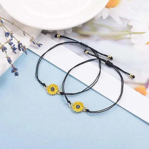 Miniatura 7 de Pulsera tobillera con diseño de girasol, pulsera ajustable de amistad con diseño de girasol, el mejor regalo para mejores amigos, pareja, familia