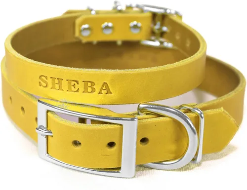 Miniatura 15 de Collar de perro de cuero de brida personalizado hecho a mano, nombre de mascota grabado, herrajes en tono níquel/plateado (marrón desgastado)