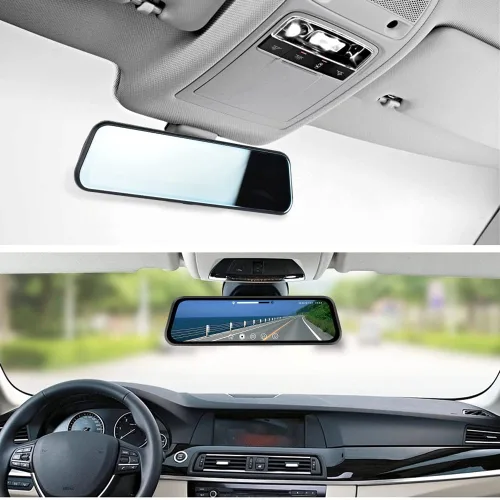 CAMECHO 9.66 pulgadas espejo Dash Cam cámara de espejo retrovisor frontal y trasera 1080P cámara de respaldo, pantalla táctil doble cámara frontal y