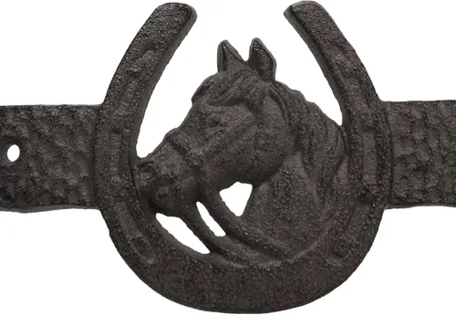 Miniatura 3 de Ebros Gift Cabeza de caballo rústica occidental con 3 herraduras con dije de la suerte, abrigo, llavero, correa, 2 clavijas, gancho de doble pared