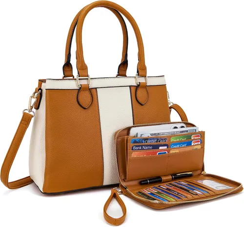 Miniatura 17 de Juego de bolsos y billeteras para mujer, bolso cruzado con asa superior, bolso de mano, cartera de hombro de cuero sintético A7-2pcs/Set Beige