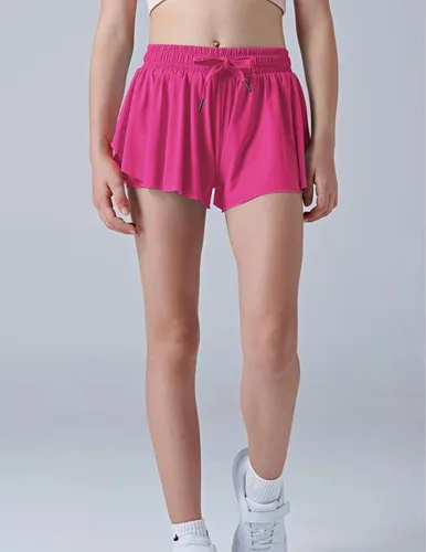 Miniatura 119 de Paquete de 3 pantalones cortos fluidos para niñas con forro de elastano, 2 en 1, faldas de mariposa para jóvenes, para fitness, correr, deportes